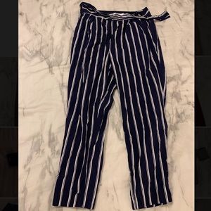 Blue and white stripped capris
